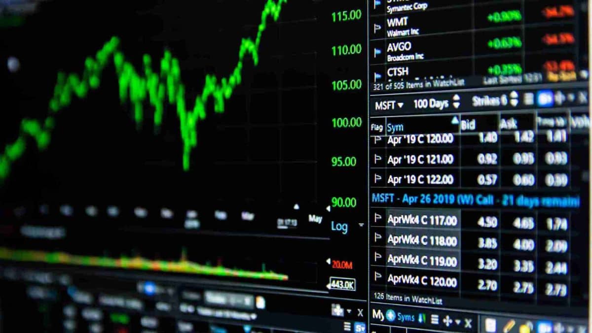A digital interface showing a trading chart with the right side presenting asset prices