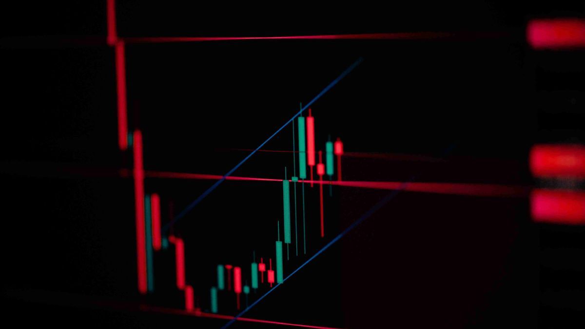 A trading chart with candlestick patterns and three support and resistance lines