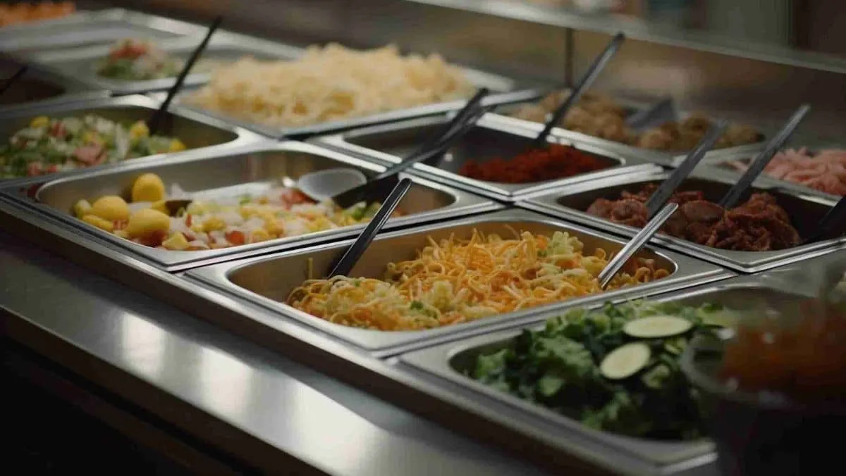 A variety of food items thoughtfully arranged in an array of trays