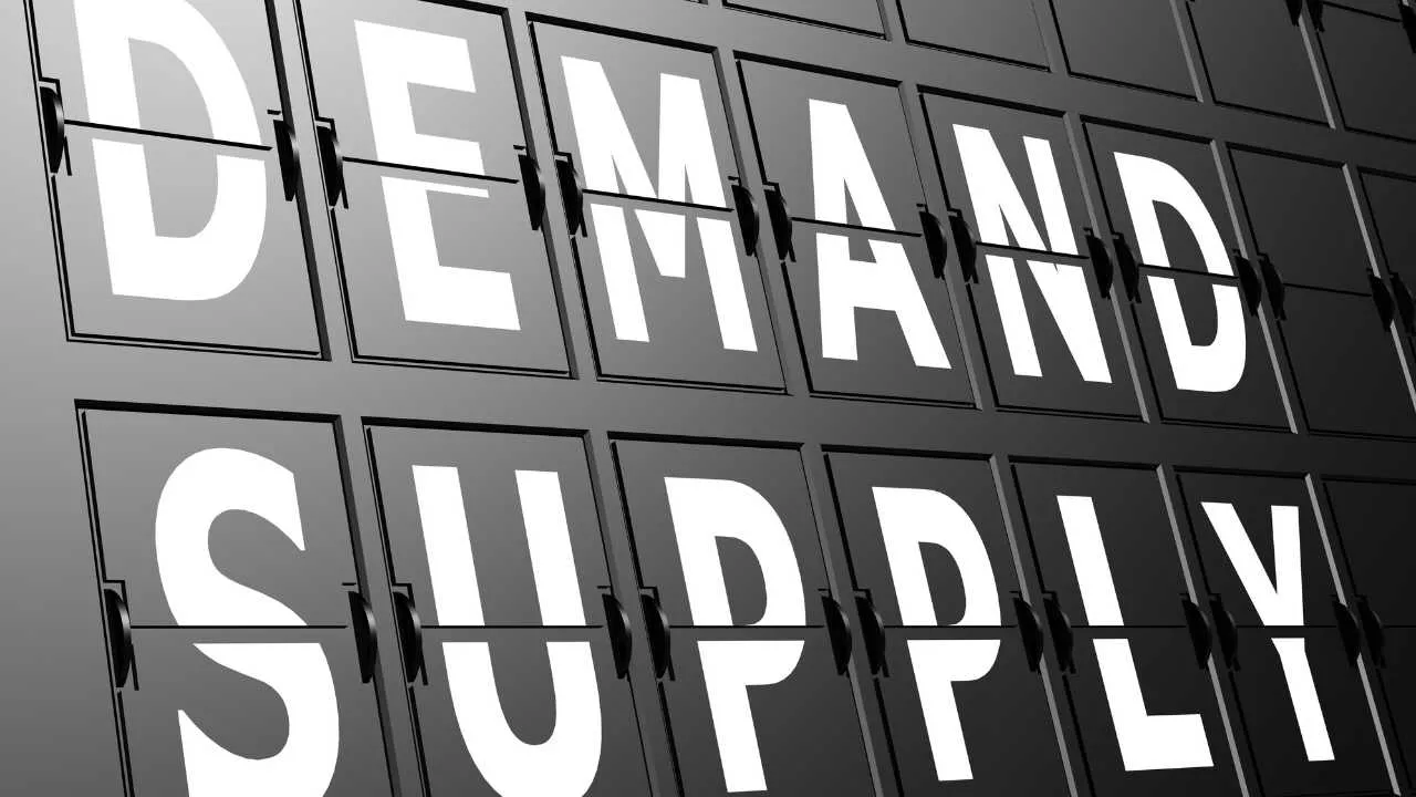 Flipping airport style display boards showing the words DEMAND and SUPPLY