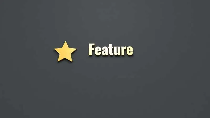 Golden star with the word Feature in gold letters on a grey background