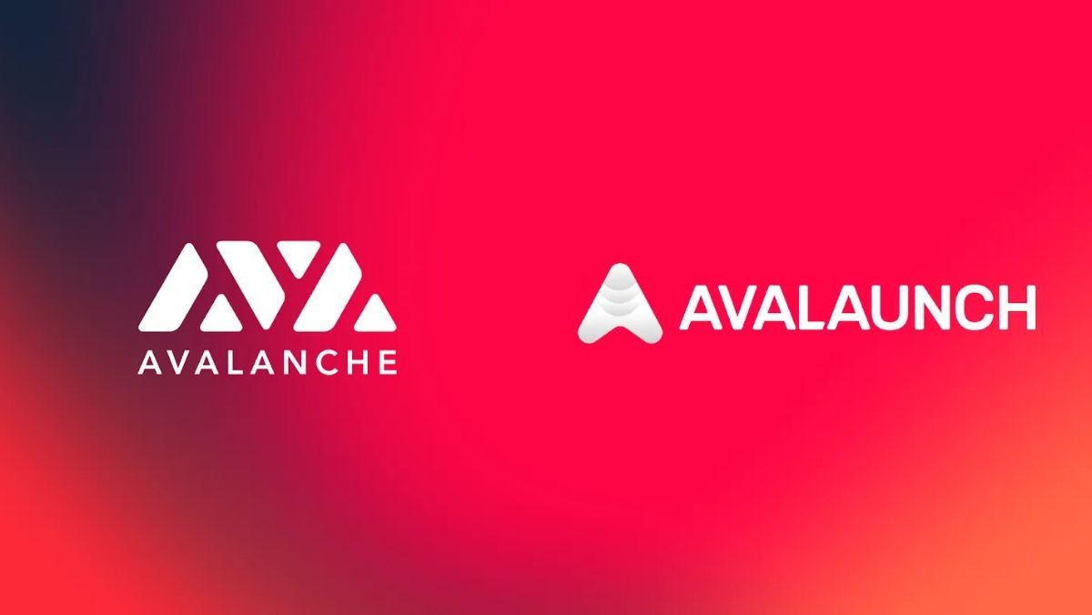 Side by side logos of Avalaunch and Avalanche Blockchain displayed on a background blending red and black hues