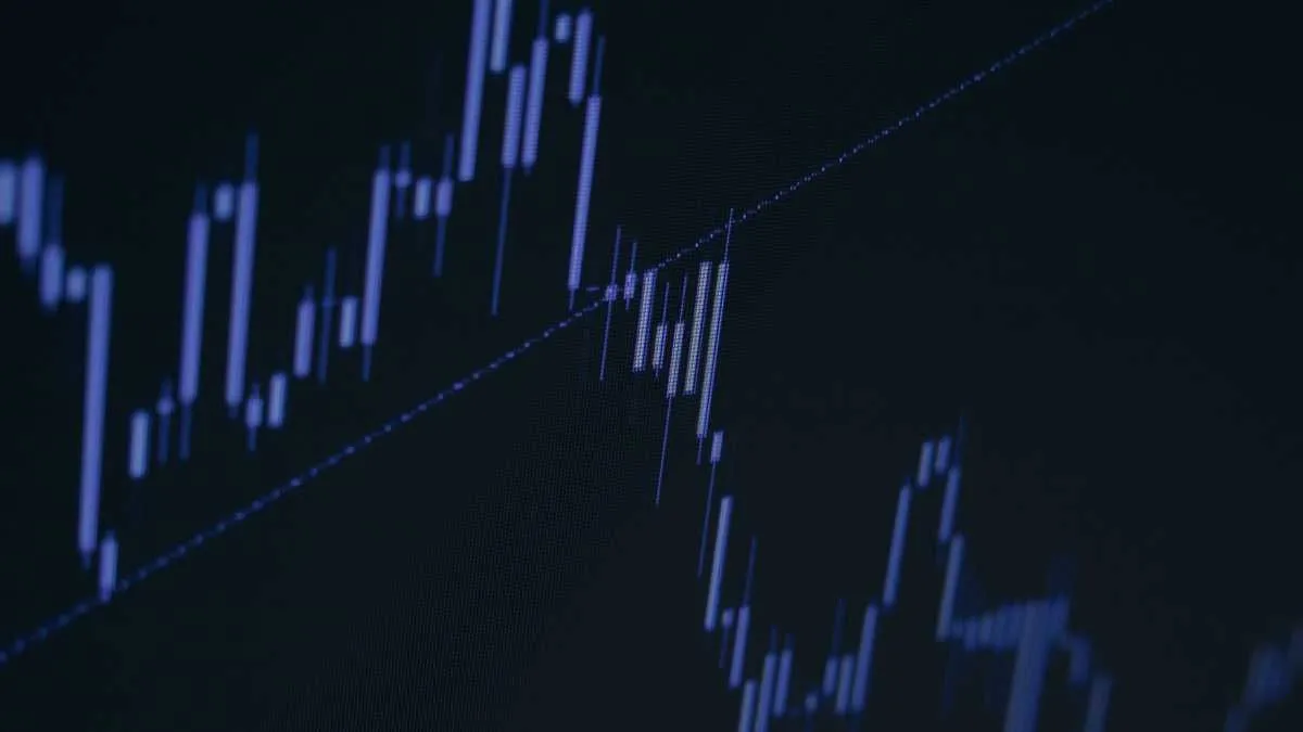 The image displays a close up view of a stock market graph on a computer screen