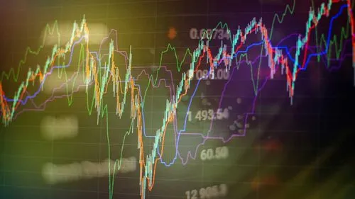 Colourful stock market chart on a computer screen